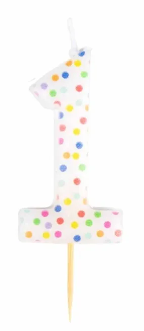 Candela per torta a pois colorati numero 1 6cm