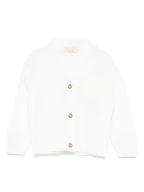 Cardigan per neonata Elisabetta Franchi La Mia Bambina nero con logo ricamato sul petto